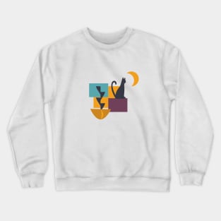 Cat Window Night Crescent Moon Crewneck Sweatshirt